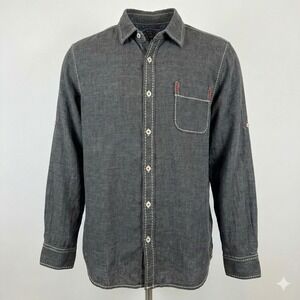 True Religion Shirt Mens 2XL Grey Contrast Big Stitch Western Button Down XXL